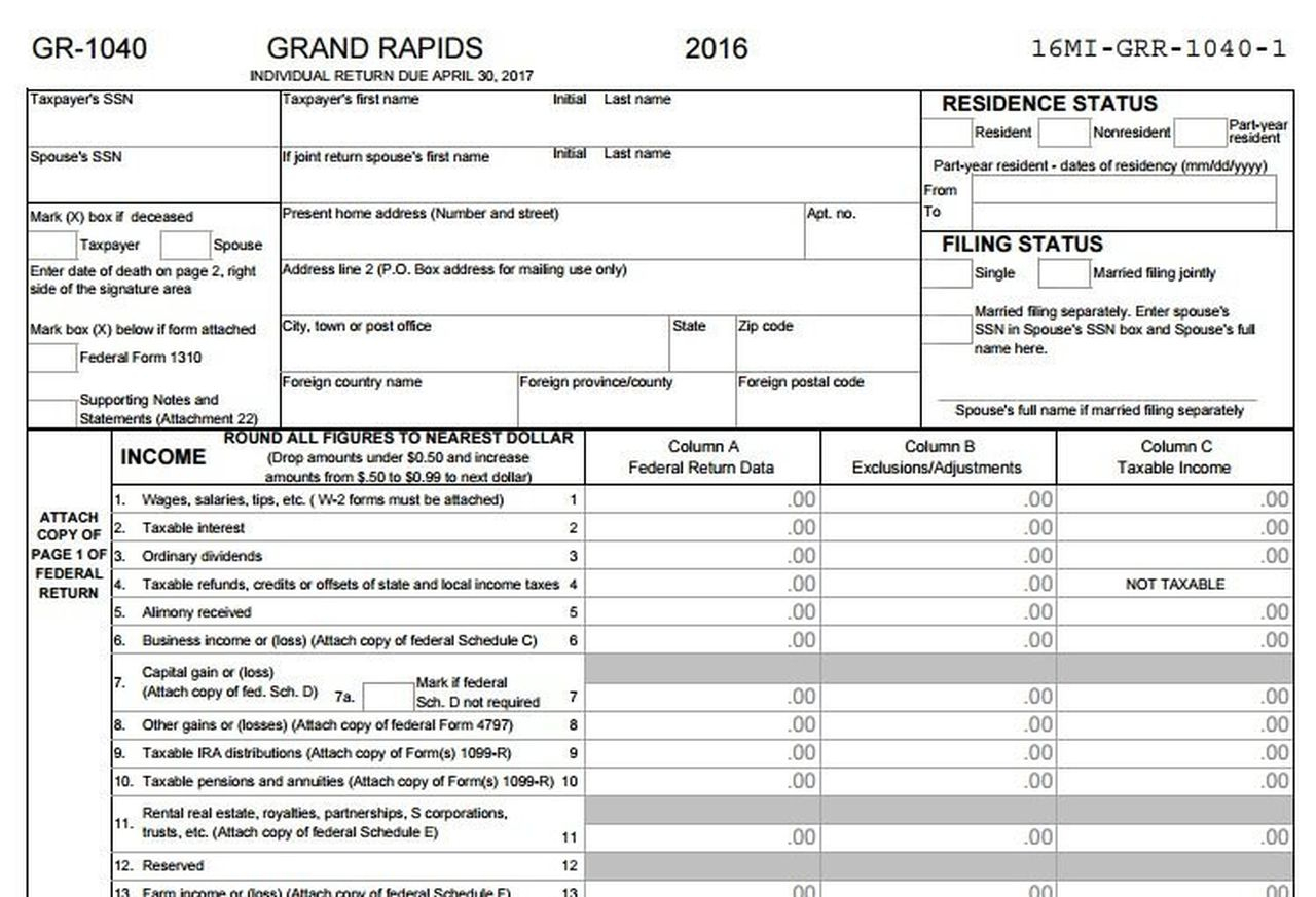 1040EZ Income Tax Form Now Available Online For Grand Rapids Residents 