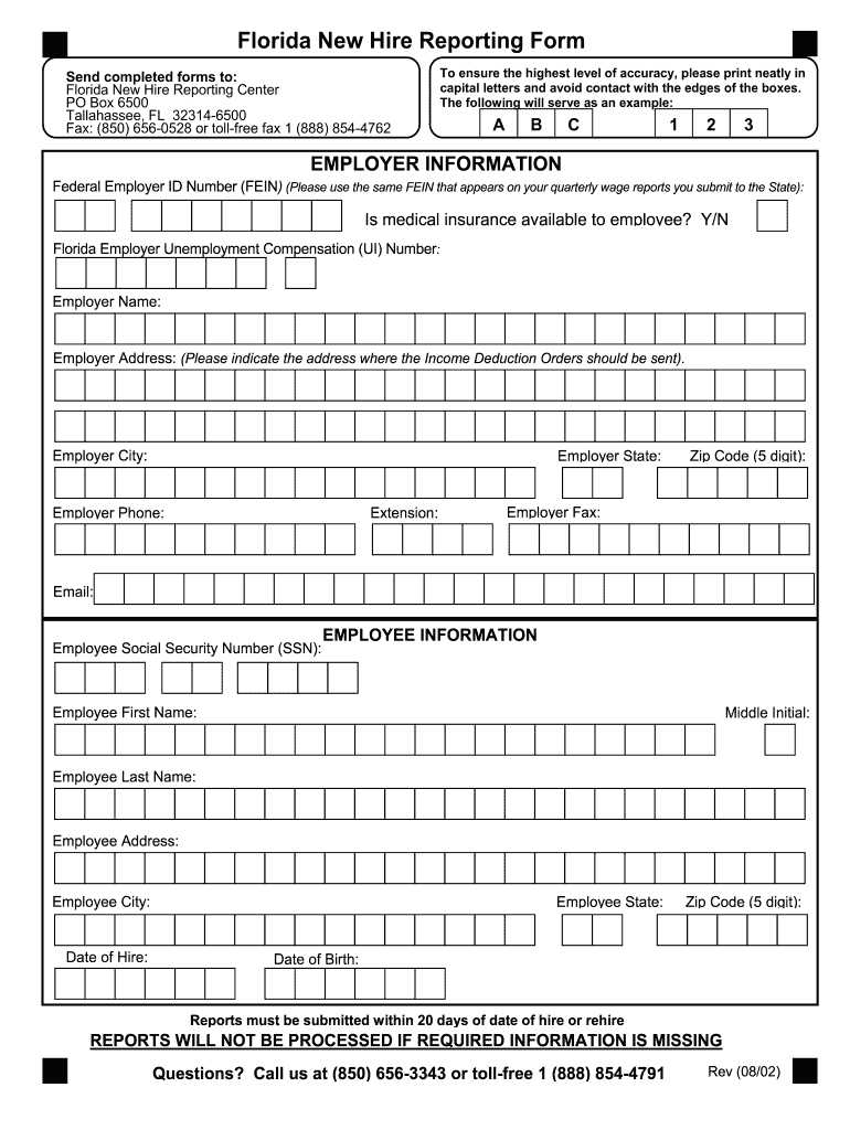 2002 FL New Hire Reporting Form Fill Online Printable Fillable Blank 