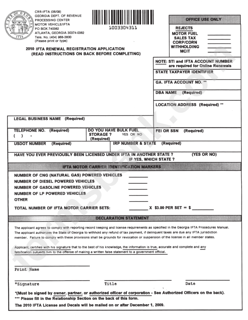 2010 Ifta Renewal Registration Application Form Printable Pdf Download