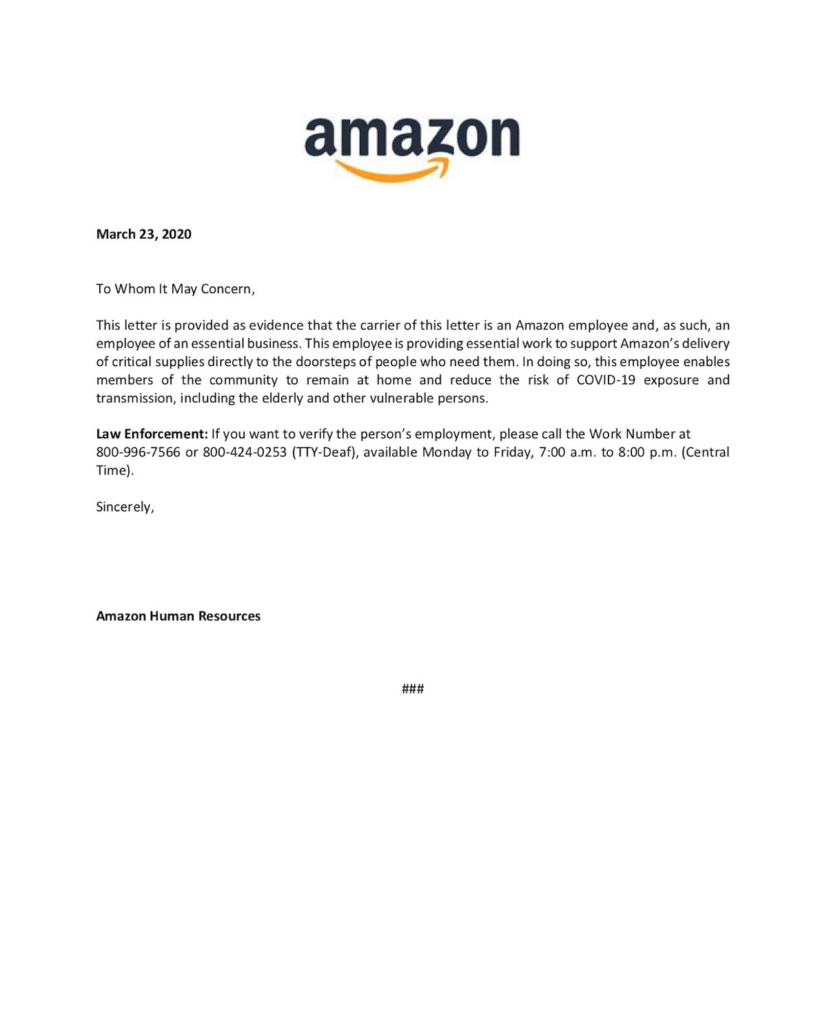 Amazon Gave Workers A Letter To Prove They Are Doing An essential Job 