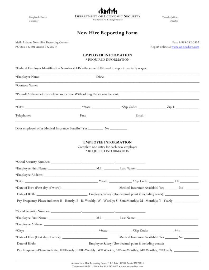 Arizona New Hire Reporting Form Download Printable PDF Templateroller