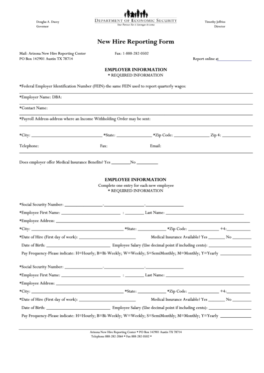 Arizona New Hire Reporting Form Printable Pdf Download