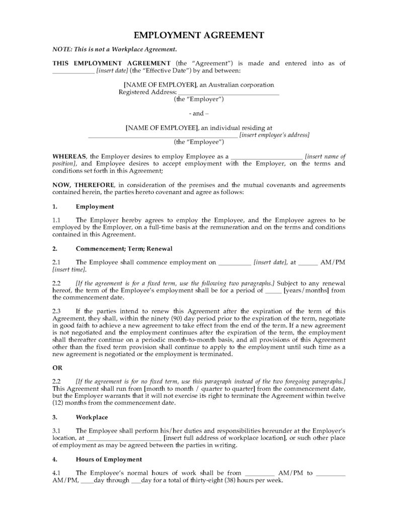 Australia Employment Agreement Form Legal Forms And Business 