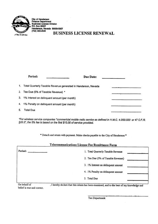 Business License Renewal Form City Of Henderson Printable Pdf Download