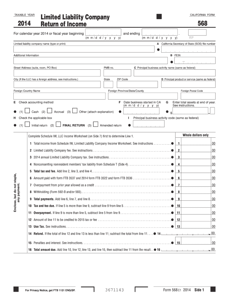 CA FTB 568 2014 Fill Out Tax Template Online US Legal Forms