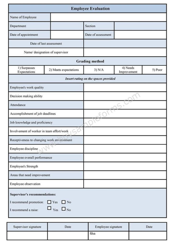 Employee Evaluation Template Sample Forms Evaluation Employee 