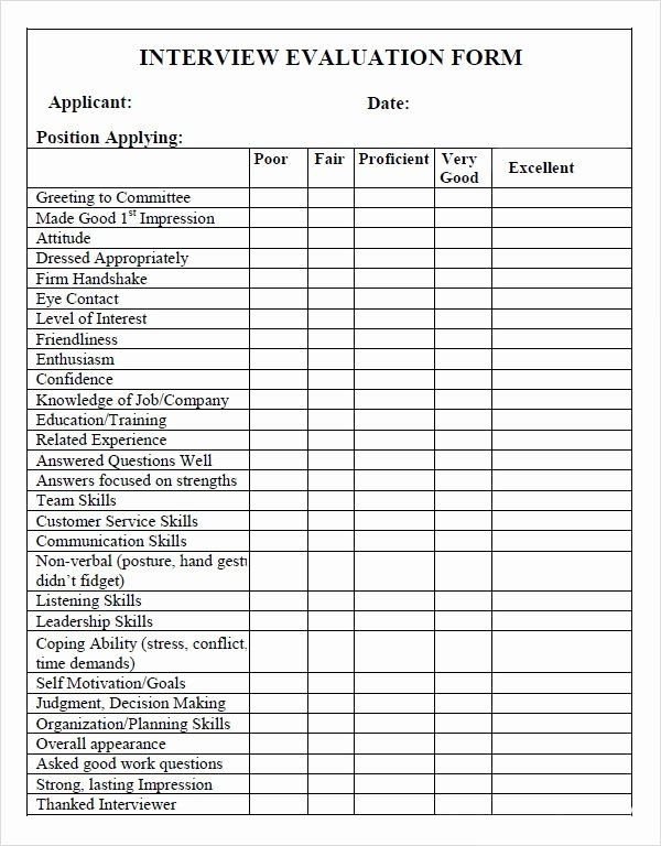 Employee Interview Evaluation Form Elegant Interview Evaluation Form 12 