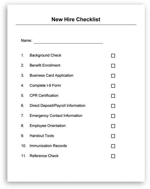  Employee New Hire Checklist Checklist Template Employee Handbook 