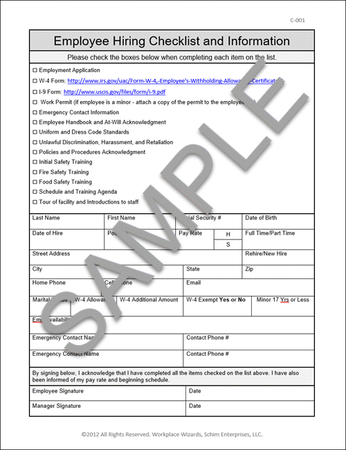 Employee New Hire Checklist Workplace Wizards Restaurant Consulting