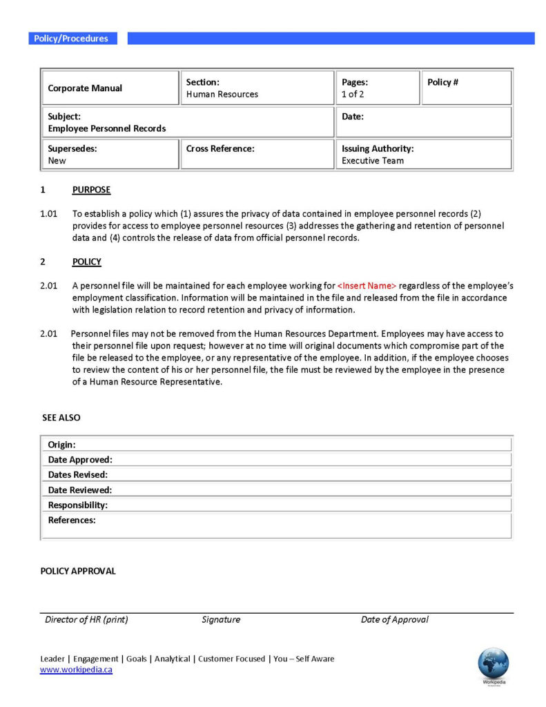 Employee Personnel Records Policy Page 1