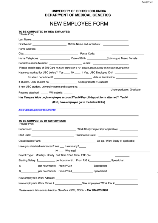 Fillable New Employee Form Printable Pdf Download