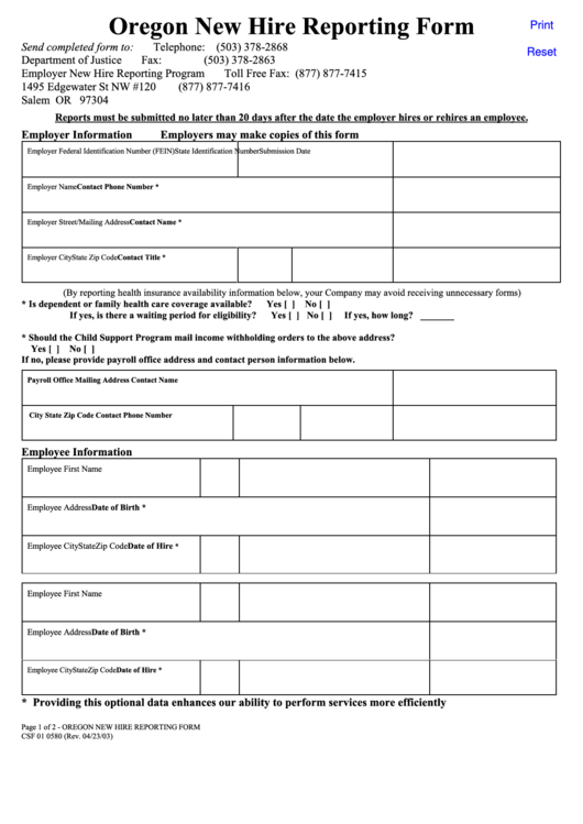 2023 Oregon New Hire Reporting Form - NewHireForm.net