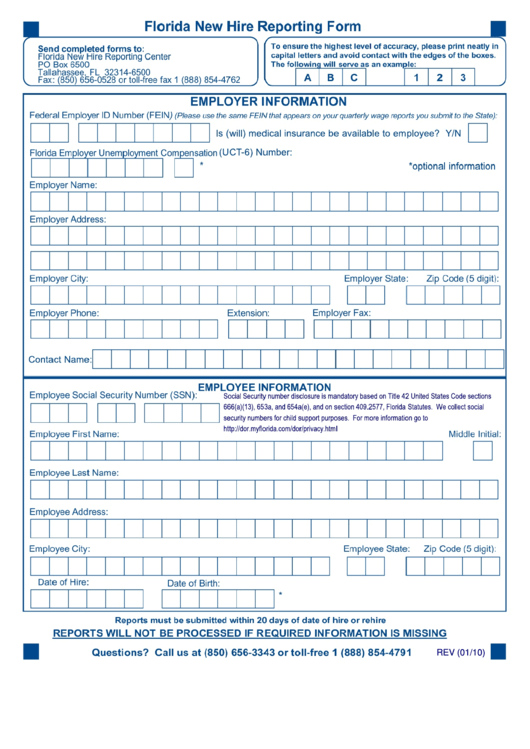 Florida New Hire Reporting Form Printable Pdf Download 45 