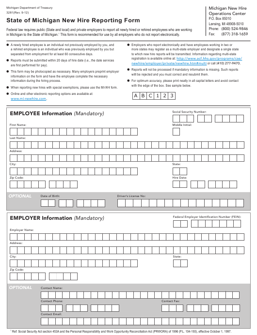 Form 3281 Download Printable PDF Or Fill Online State Of Michigan New 
