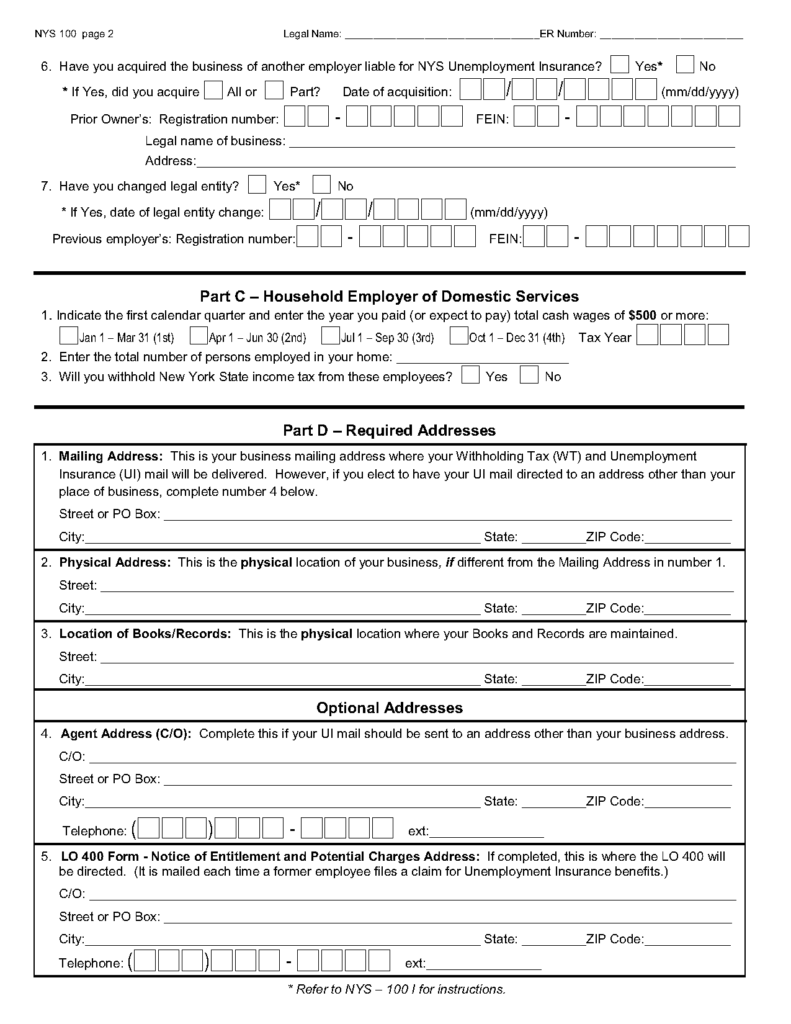Form NYS 100 New York State Employer Registration For Unemployment 