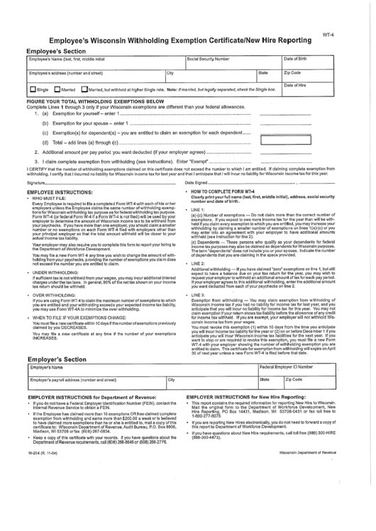 Form Wt 4 Employee S Wisconsin Withholding Exemption Certificate new