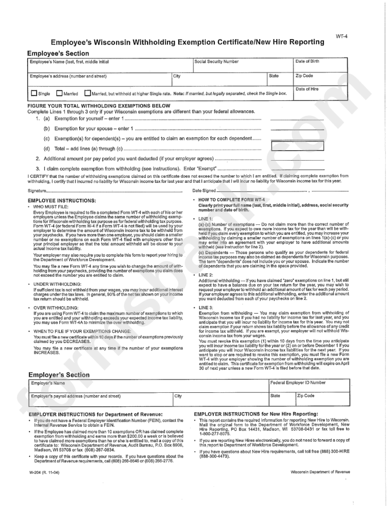 Form Wt 4 Employee S Wisconsin Withholding Exemption Certificate new 