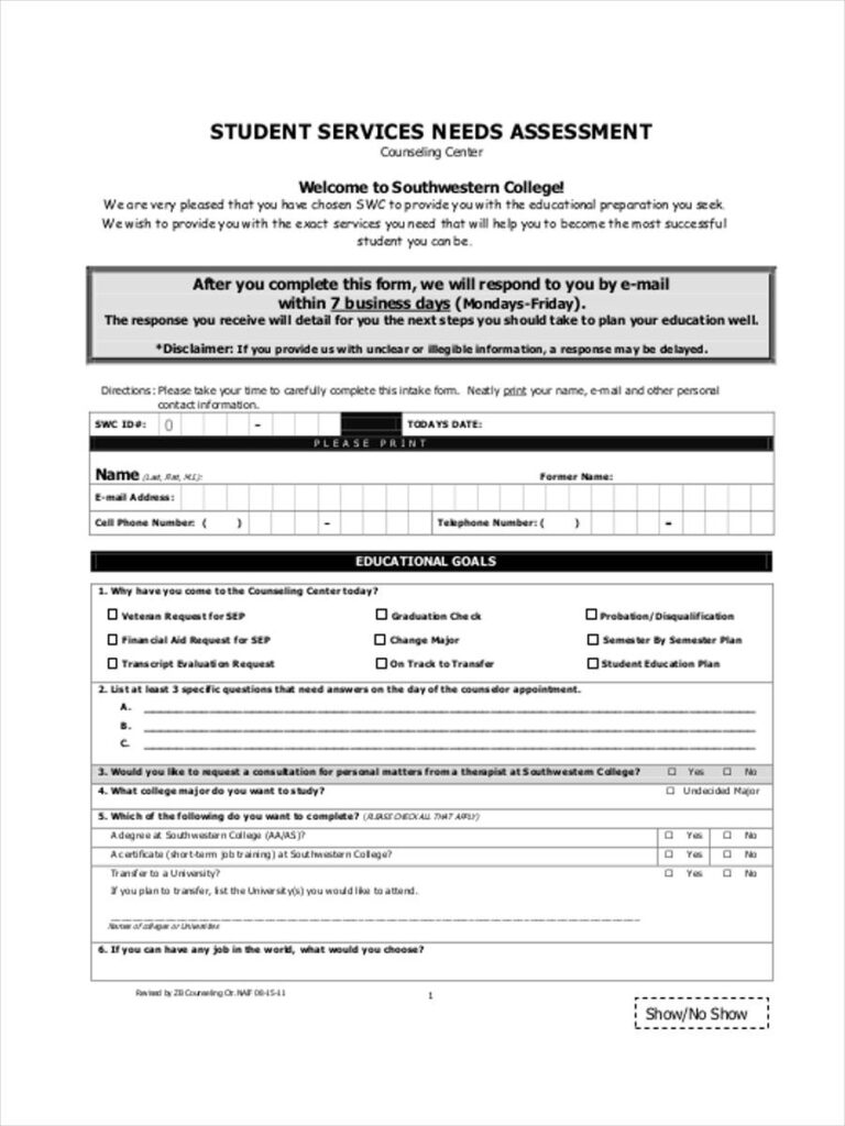 FREE 10 Sample Assessment Intake Forms In MS Word PDF