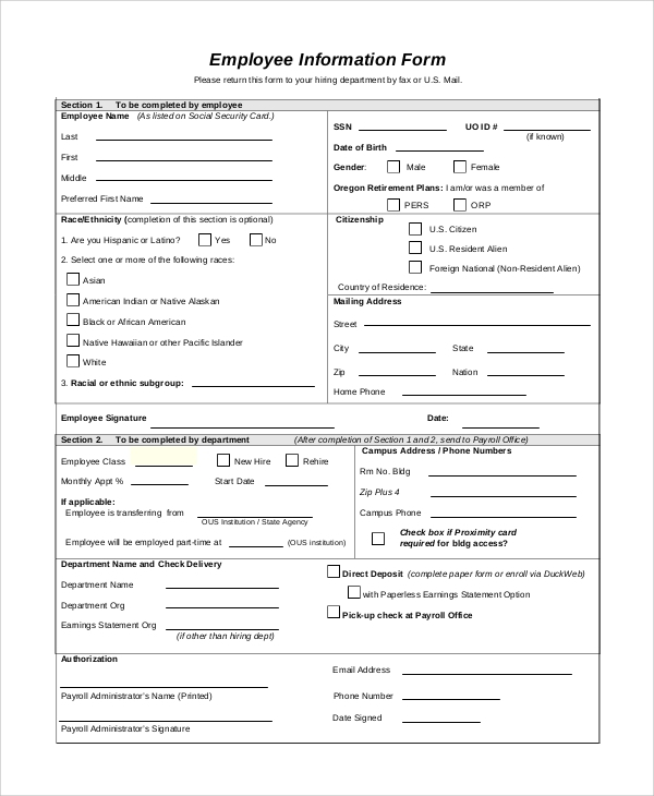 FREE 10 Sample Employee Information Forms In PDF MS Word