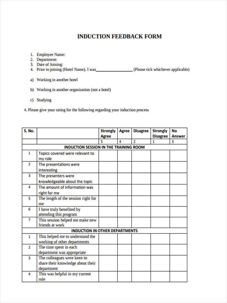 FREE 11 Induction Feedback Forms In PDF Ms Word