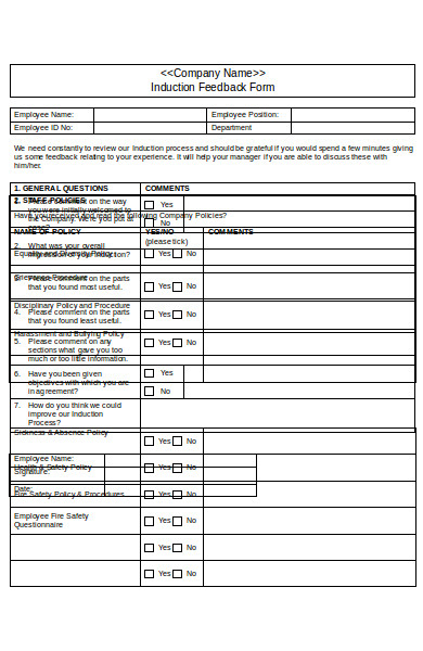 FREE 11 Induction Feedback Forms In PDF Ms Word