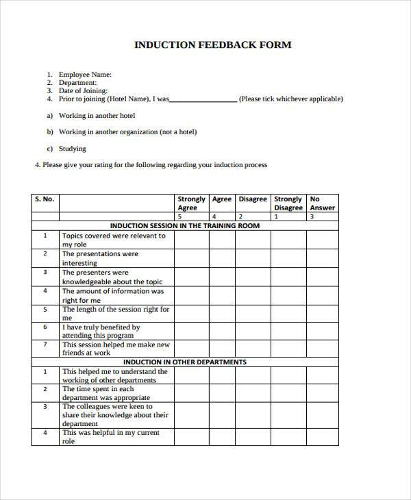 FREE 11 Induction Feedback Forms In PDF Ms Word