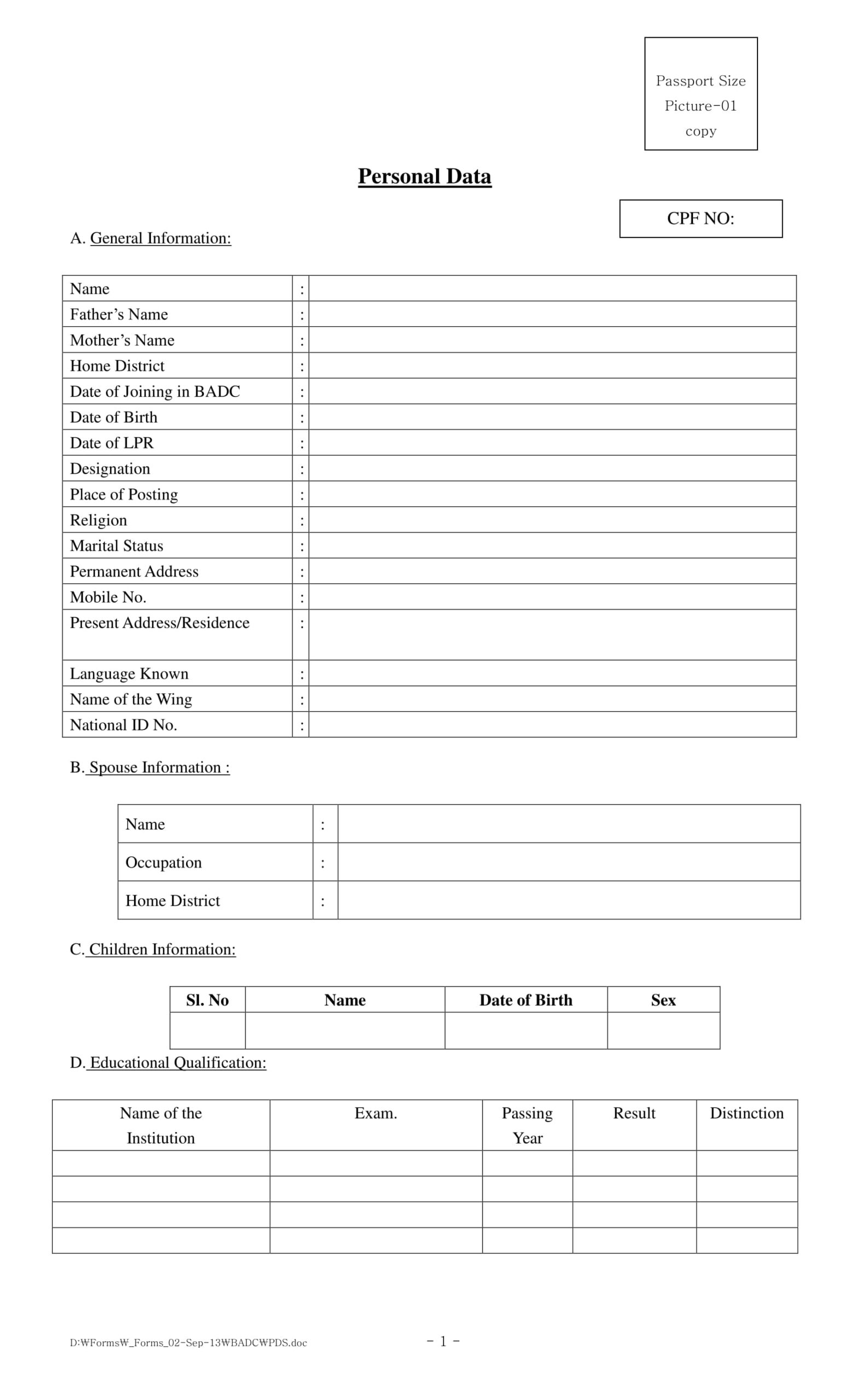 FREE 16 Personal Information Forms In PDF MS Word Excel