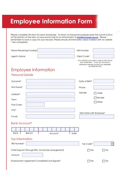 FREE 33 Employee Information Forms In PDF MS Word Excel