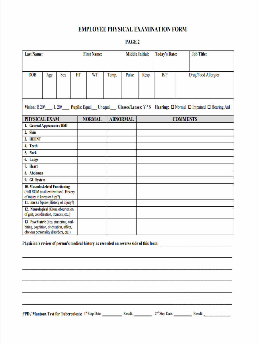 FREE 5 Sample Employee Physical Forms In PDF