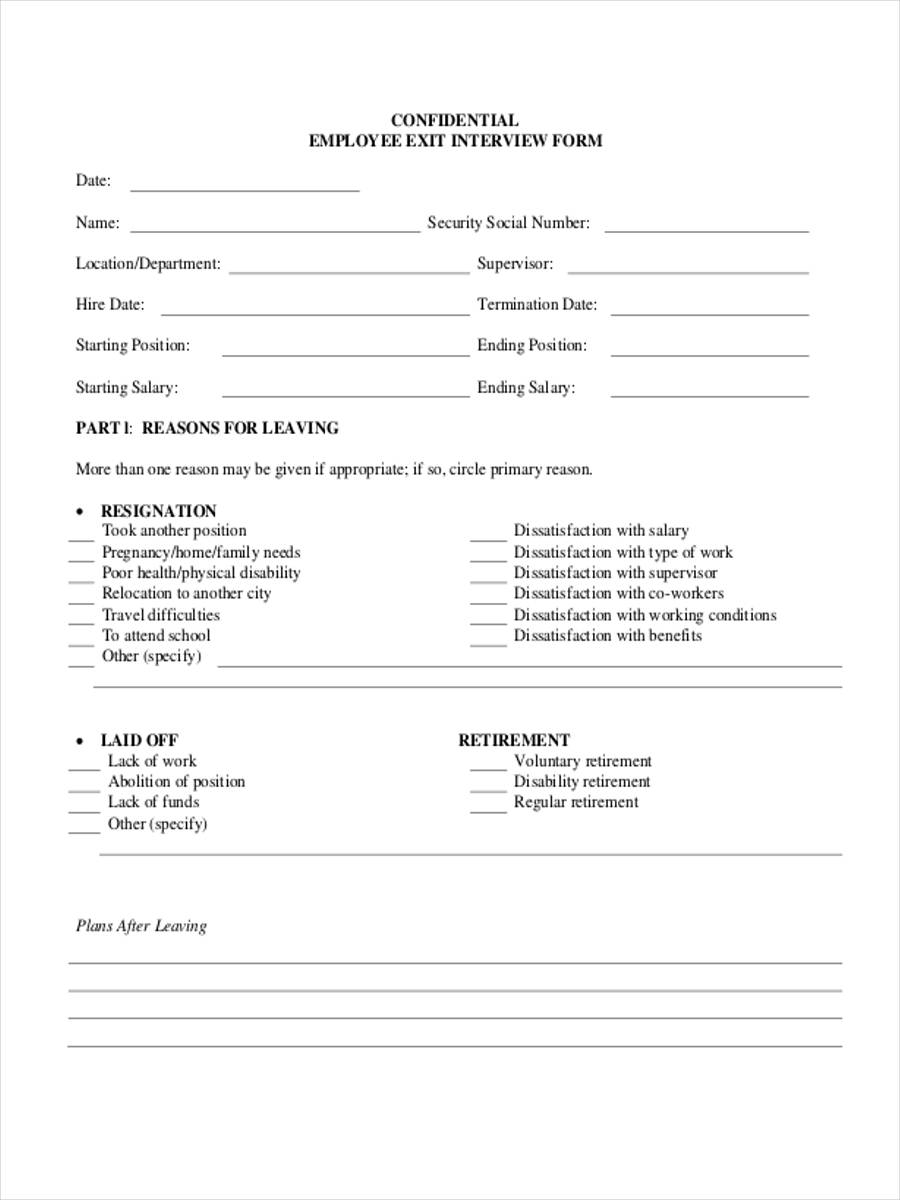 FREE 8 Sample Exit Interview Questionnaire Forms In MS Word PDF