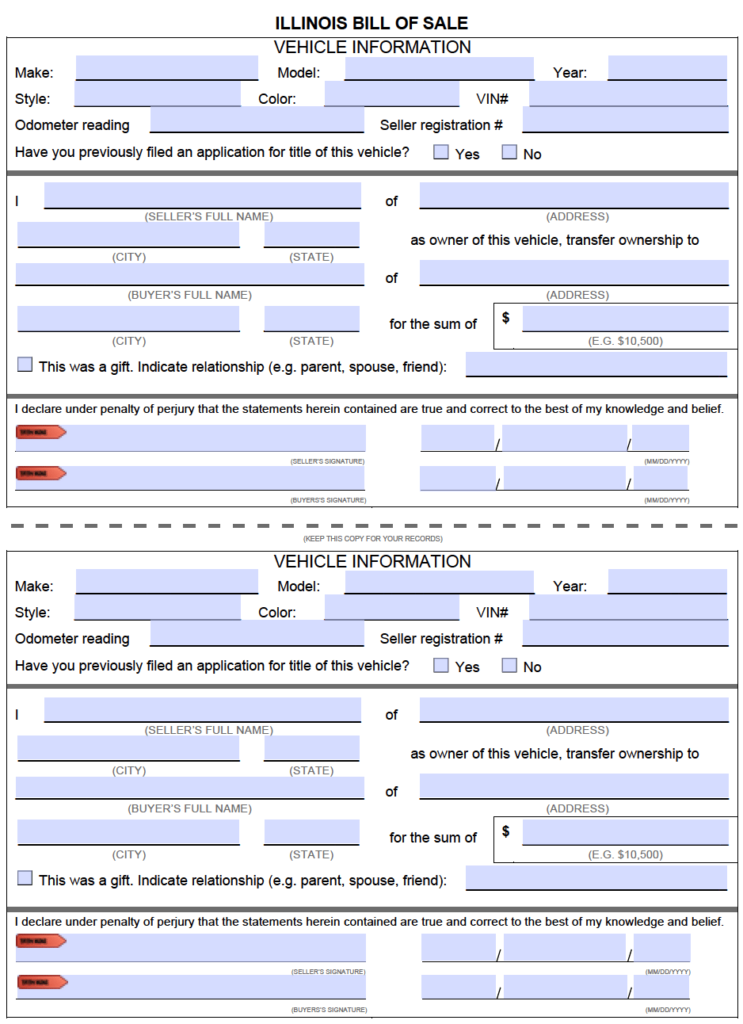 Free Illinois Bill Of Sale Forms PDF