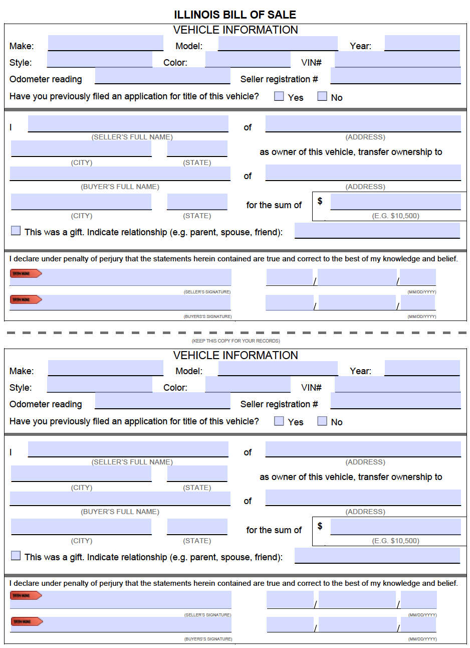 Free Illinois Bill Of Sale Forms PDF