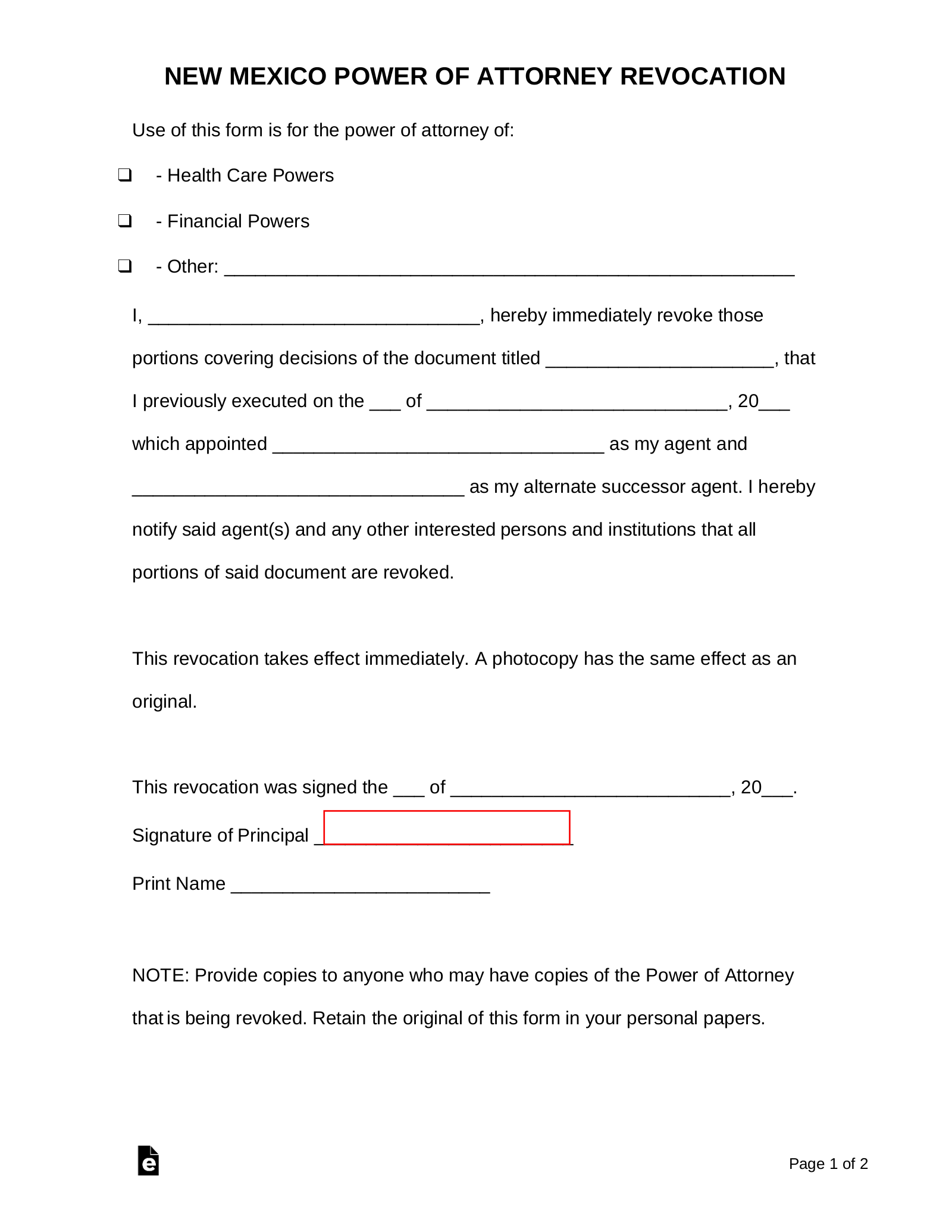 Free New Mexico Revocation Power Of Attorney Form PDF Word EForms