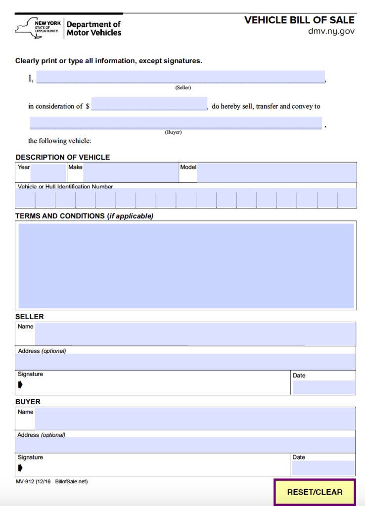 Free New York DMV ATV Automobile Motorcycle Snowmobile Bill Of 