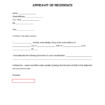 Free Proof Of Residency Letter Affidavit Of Residence PDF Word