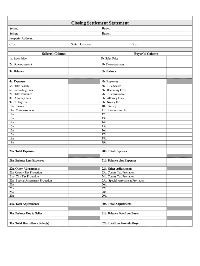 Georgia Closing Statement Fill Online Printable Fillable Blank 