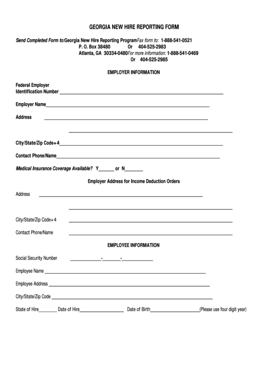 Georgia New Hire Reporting Form Printable Pdf Download