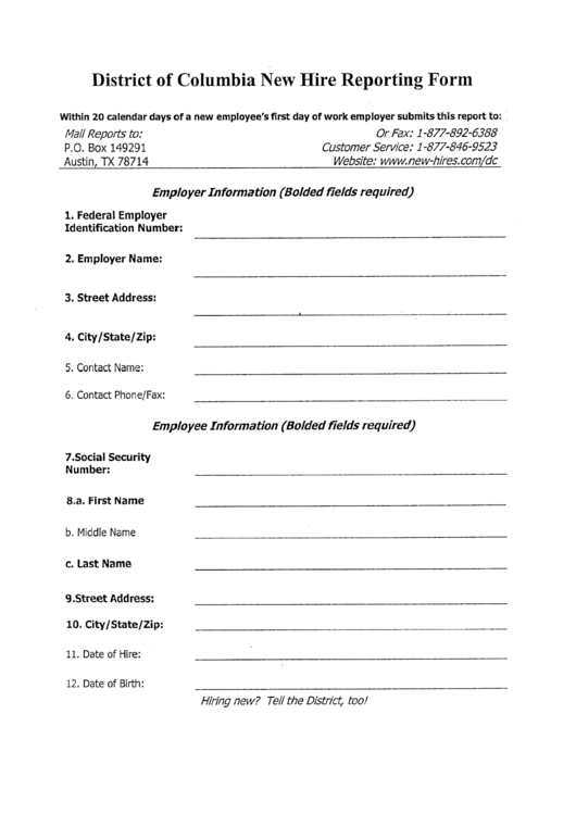 Hew Hire Reporting Form Printable Pdf Download