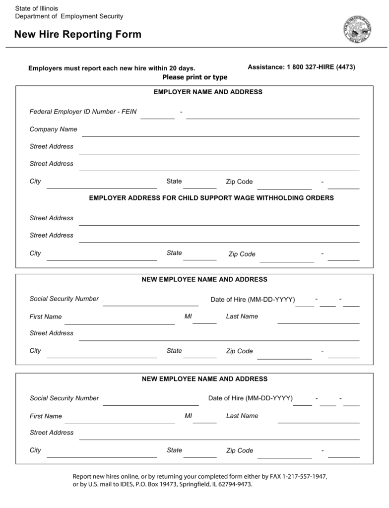 Illinois New Hire Reporting Form Download Fillable PDF Templateroller