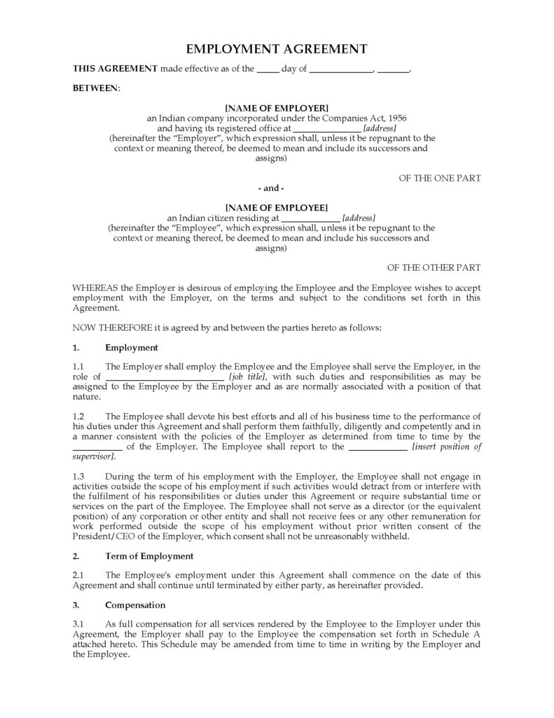 India Employment Agreement Form Legal Forms And Business Templates 