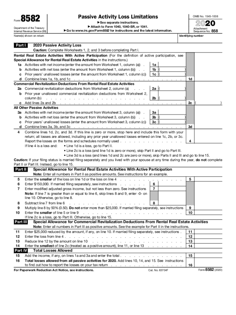 IRS 8582 2020 Fill Out Tax Template Online US Legal Forms