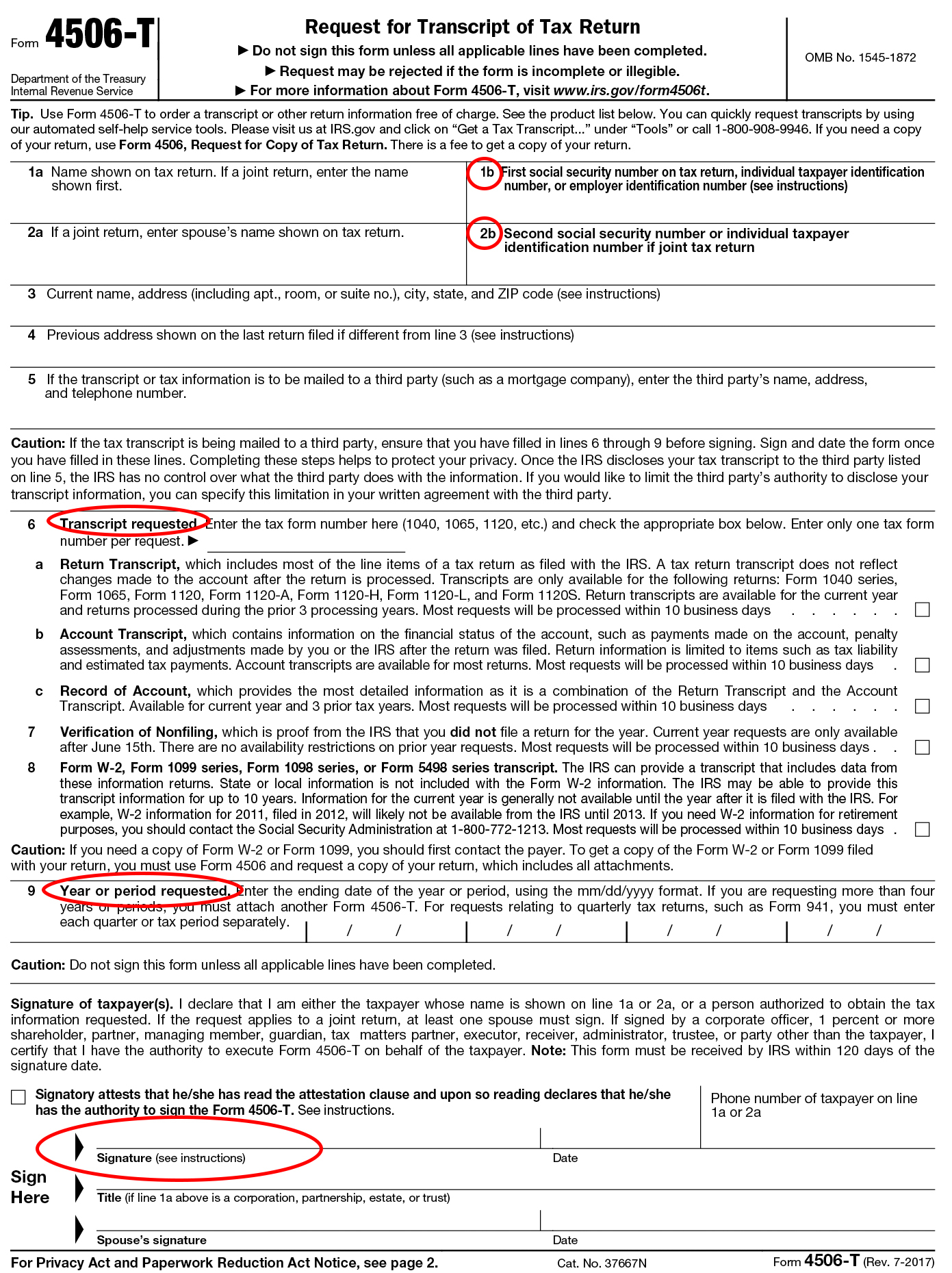 IRS Form 4506 T