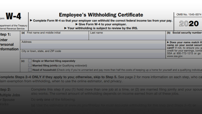 IRS Issues 2020 Form W 4