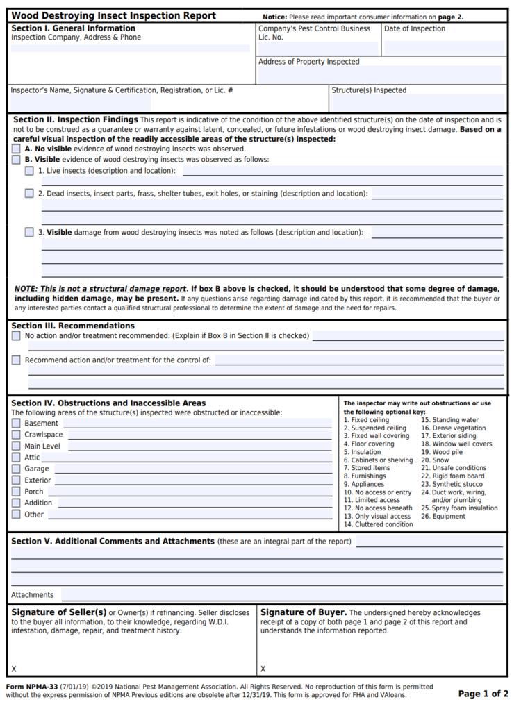 Lesson 1 NPMA 33 Termite Inspection Form GorillaDesk