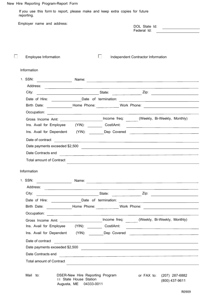 Maine New Hire Report Form Download Fillable PDF Templateroller