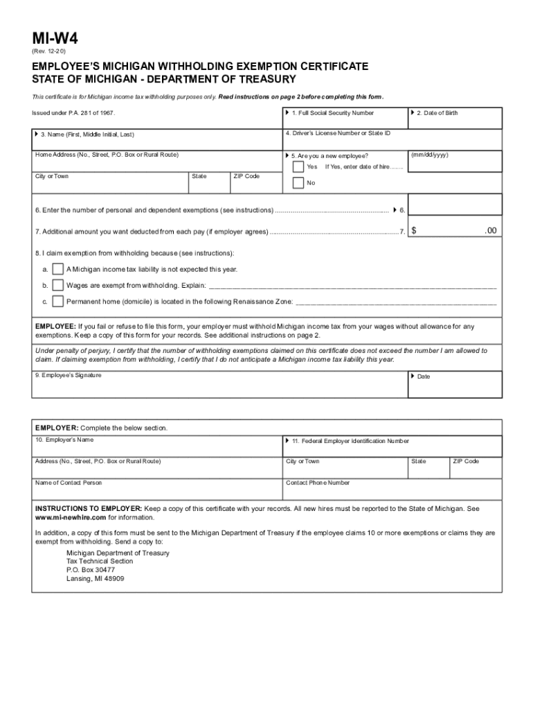 MI MI W4 2020 Fill Out Tax Template Online US Legal Forms