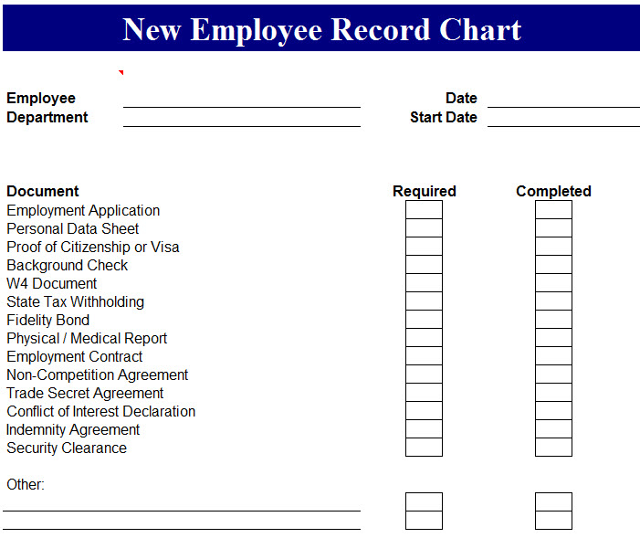 New Employee Record Chart My Excel Templates