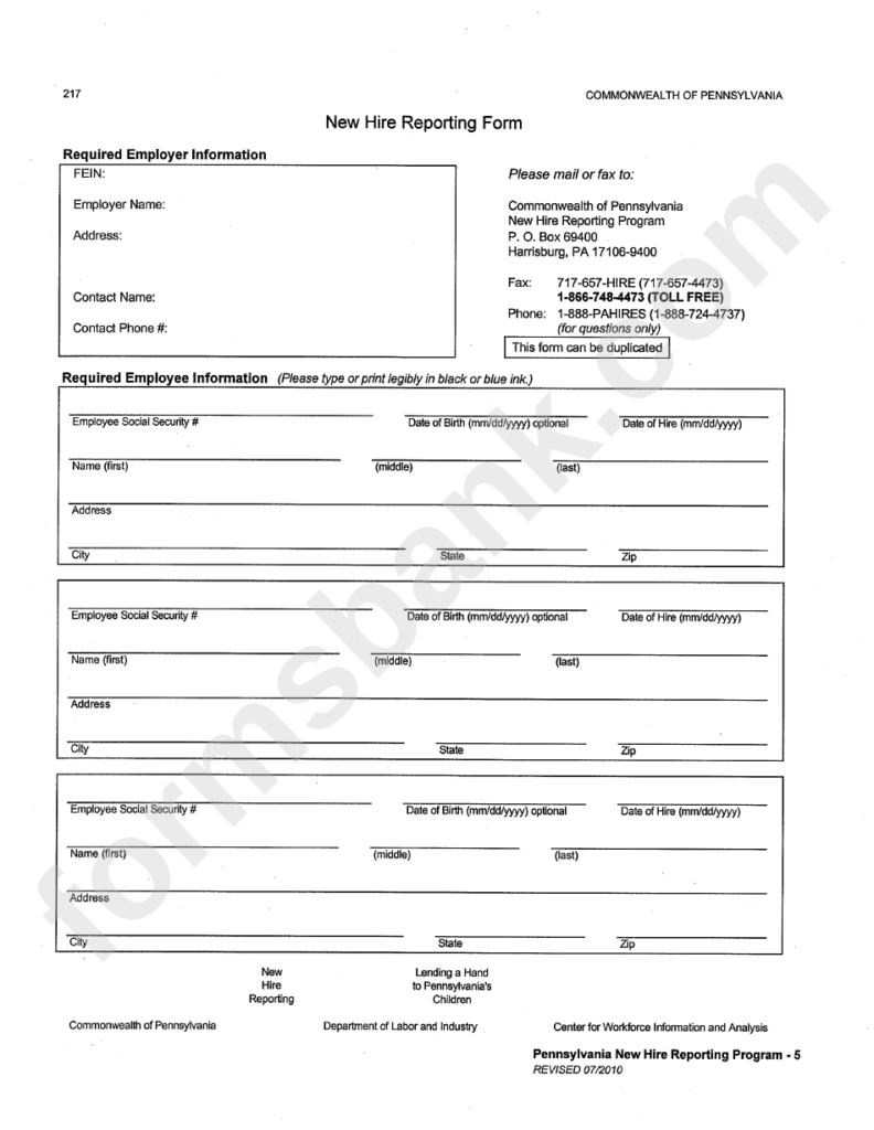 New Hire Reporting Form Printable Pdf Download