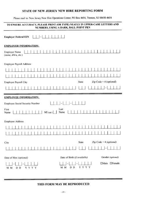 New Jersey New Hire Reporting Form Printable Pdf Download