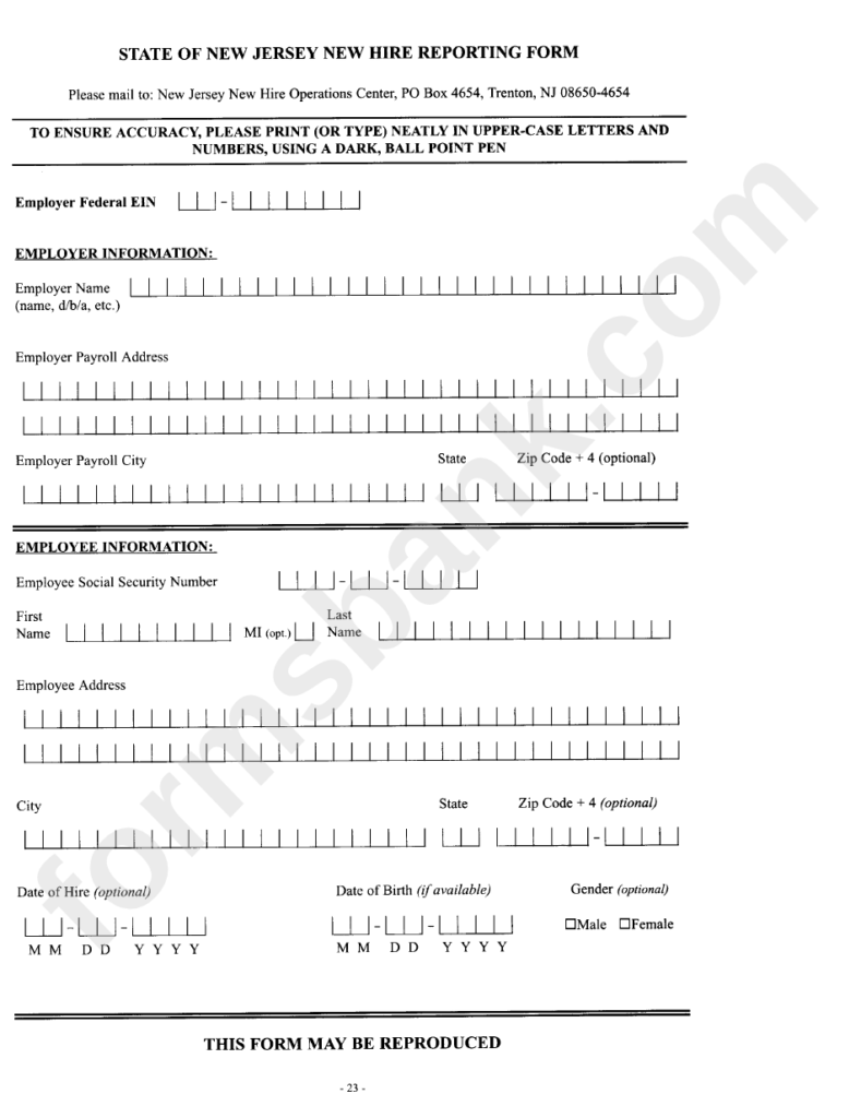 New Jersey New Hire Reporting Form Printable Pdf Download